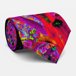 Gravata Trippy Abstrato Rainbow Oriental Lily Flowers