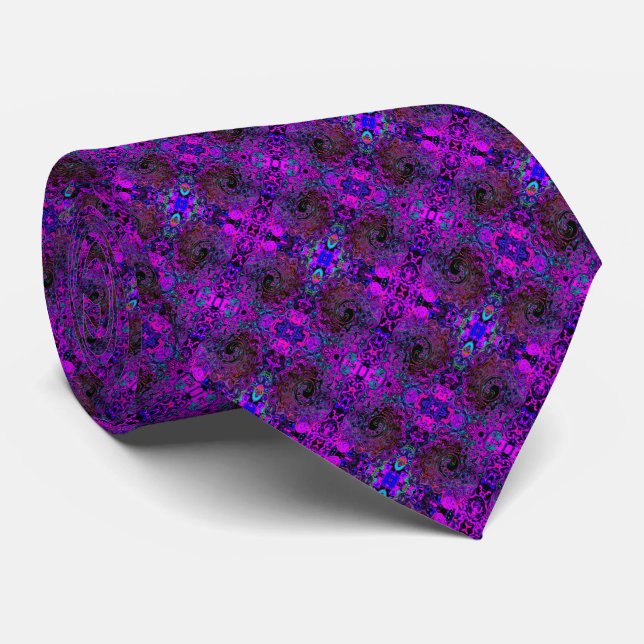 Gravata Trippy Black and Magenta Retro Liquid Swirl (Rolled)