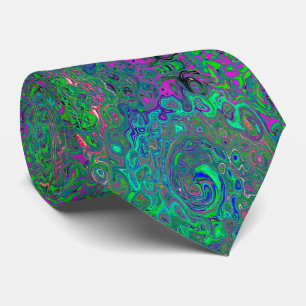 Gravata Trippy Chartreuse e Blue Retro Liquid Swirl