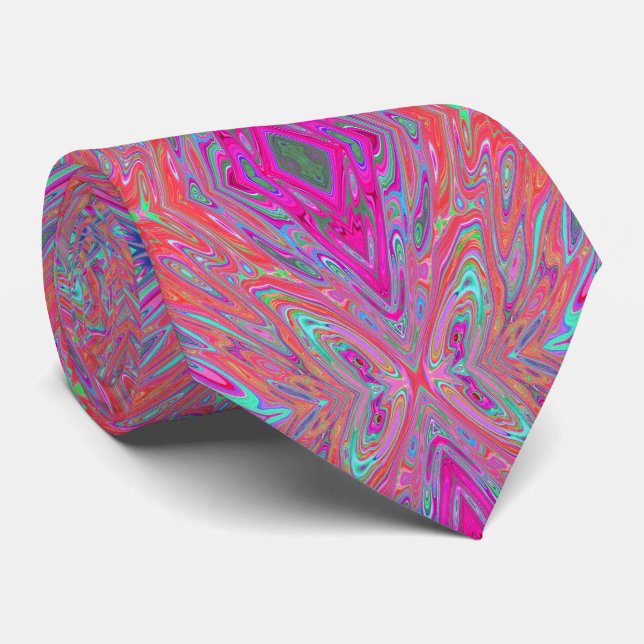 Gravata Trippy Pink, Aqua e Magenta Abstrato Butterfly (Rolled)