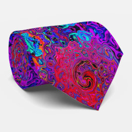 Gravata Trippy Red and Purple Abstrato Retro Liquid Swirl