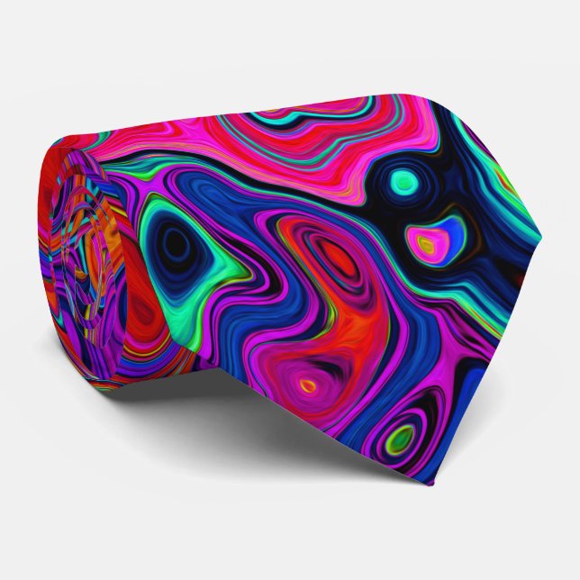 Gravata Trippy Red and Purple Abstrato Retro Liquid Swirl (Rolled)