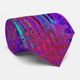 Gravata Trippy Red e Purple Abstrato Retro Atomic Waves