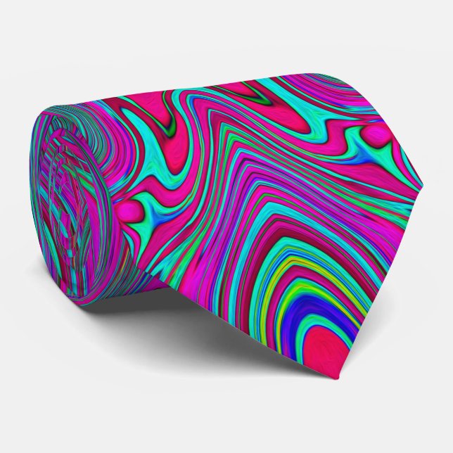 Gravata Trippy Retro Magenta, Abstrato azul e verde (Rolled)