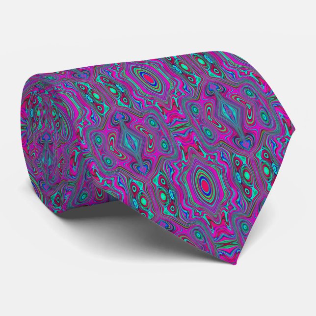 Gravata Trippy Retro Magenta, Azul e Verde Abstrato (Rolled)