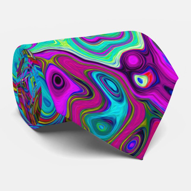 Gravata Trippy Sky Blue Abstrato Retro Liquid Swirl (Rolled)