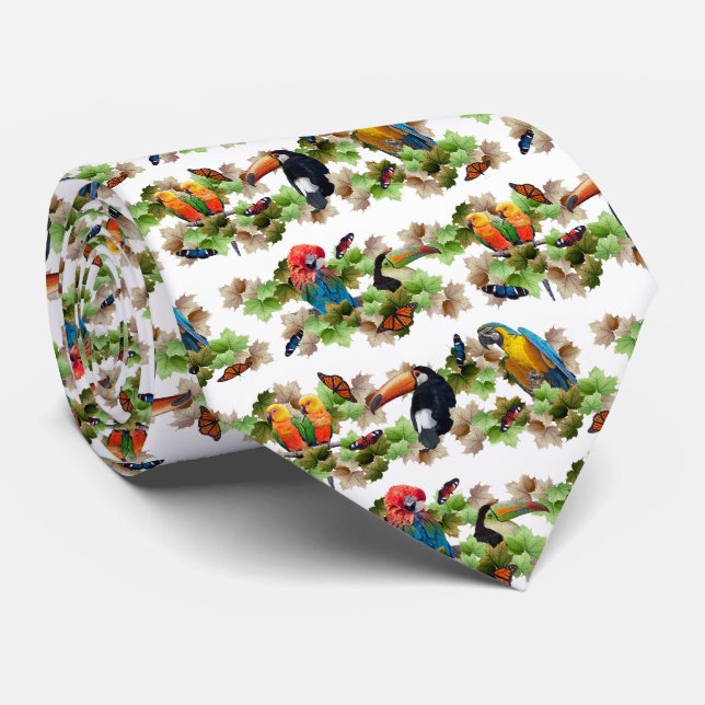 Gravata Tropical Estampa Dupla Face (Branca) (Rolled)