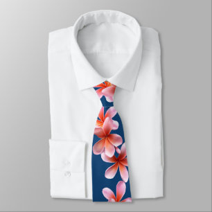Gravata Tropical Plumeria Frangipani Sea Blue Neck