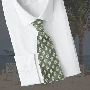 Gravata Tropical Sage Green com Folhas de Palma de Creme