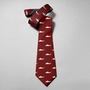 Gravata Tubarão Branco em Fundo Vermelho Estilo Simples
