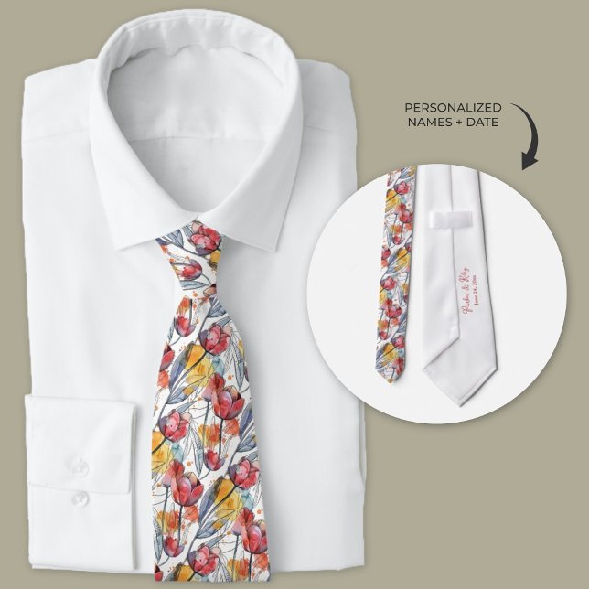 Gravata Tulip Personalizado de Aquarela (floral tulip watercolor personalized groomsmen neckties)