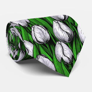 Gravata Tulipas brancas com folhas verdes