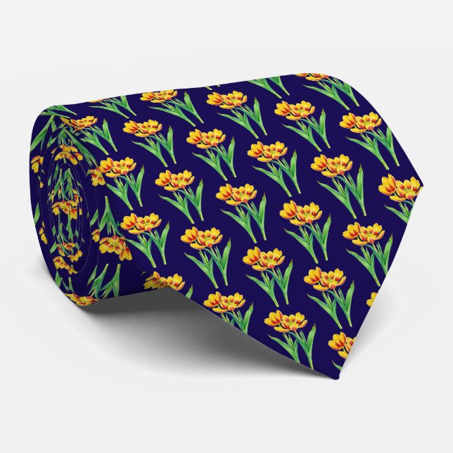 Gravata Tulipas em Azul (Rolled)
