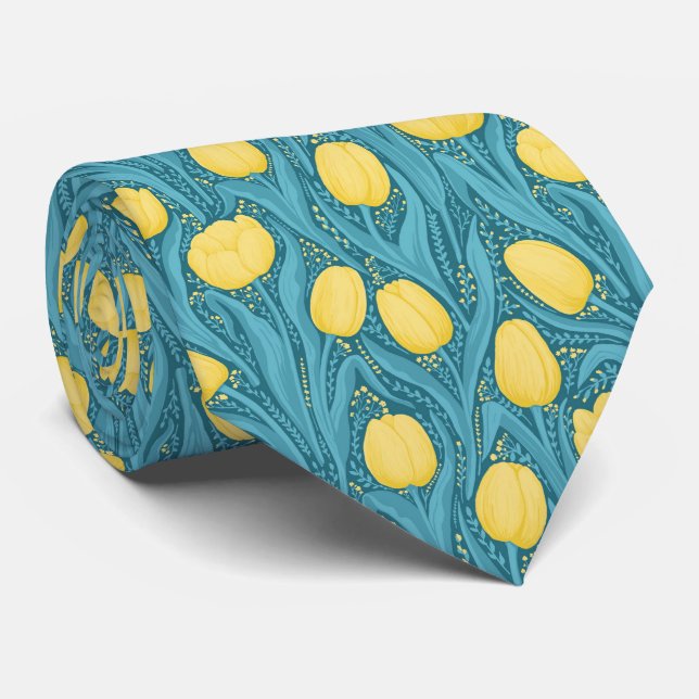 Gravata Tulipas em azul e amarelo (Rolled)