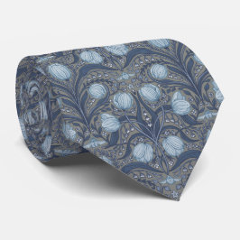 Gravata Tulipas Retro Nouveau em azul e estanho