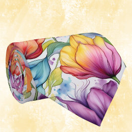 Gravata Tulips in Pink Purple Gold Vintage Alcohol Ink 