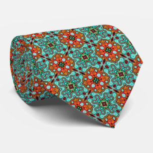 Gravata Turquesa Azul Verde Água Laranja Vermelho Tribal Ú