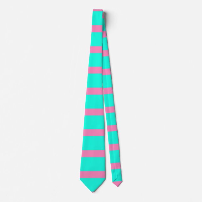 Gravata Turquesa Azul-Verde-Cor-De-Pastel E Estrias Rosa (Frente)