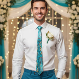 Gravata Turquesa e Dourada Torção do Pescoço da Agitação G