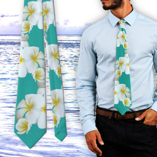 Gravata Turquesa Frangipani Havaiana