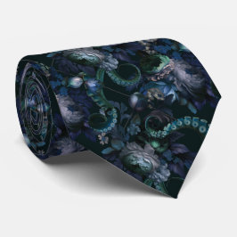 Gravata Turquesa Gótica Cthulhu Tentáculo Com Flores