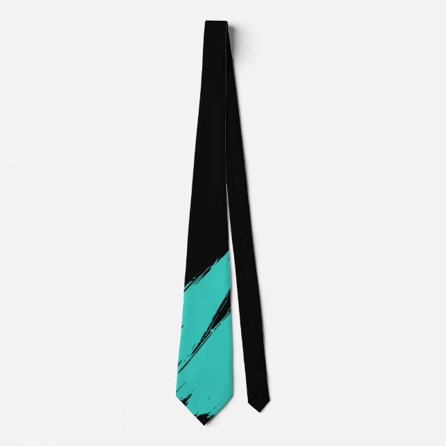 Gravata Turquesa Pincel Moderno Fundo Negro (Frente)