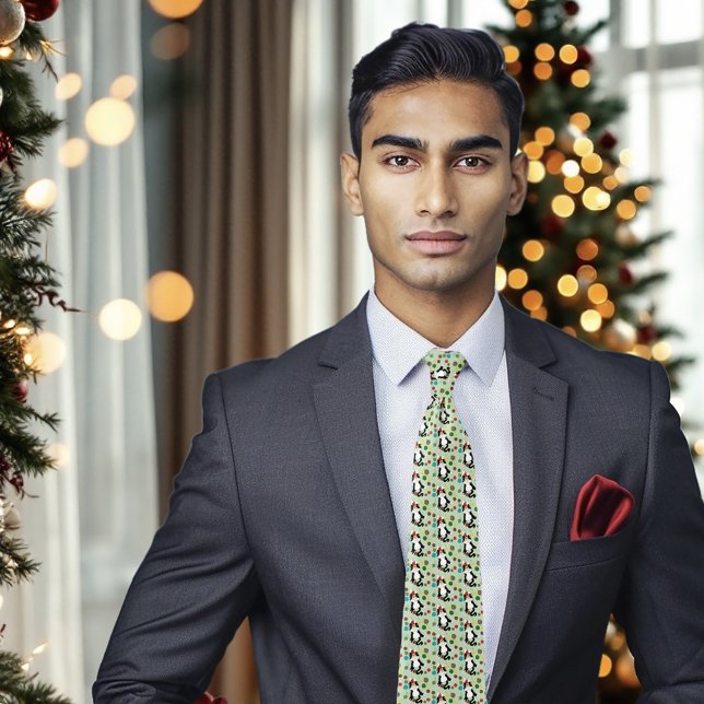 Gravata Tuxedo Black White Christmas Cat (Criador carregado)