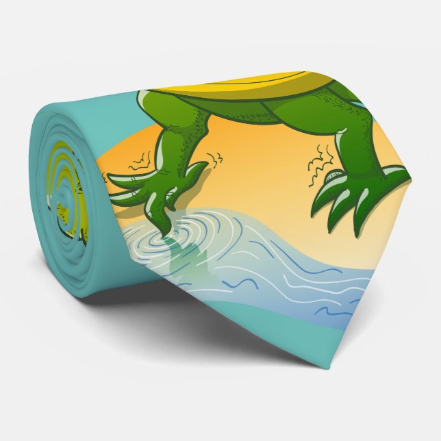 Gravata Tyrannosaurus Rex Dipando um Sapo na Água (Rolled)