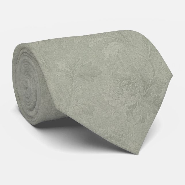 Gravata Ultra Sutil Tom Floral Verde Sage Jacquard (Rolled)