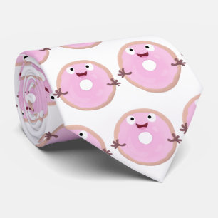 Gravata Um desenho animado de rosquinha de cor rosa-claro