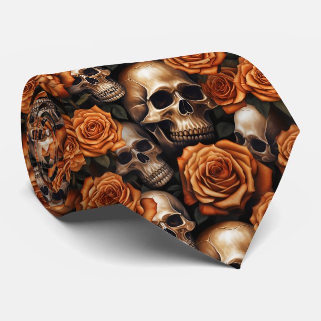 Gravata Um desenho da série A Skull and Roses 9 (Rolled)
