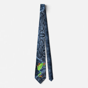 Gravata Um Snakeskin azul e um Sapo verde num