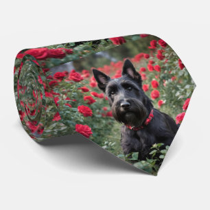Gravata "Uma Rosa vermelha para o Black Scottish Terrier"