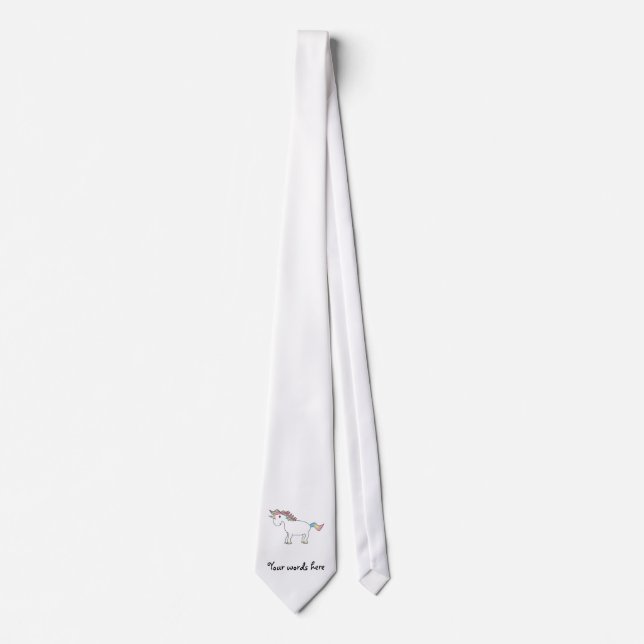 Gravata unicórnio arco-íris branco e bonito (Frente)