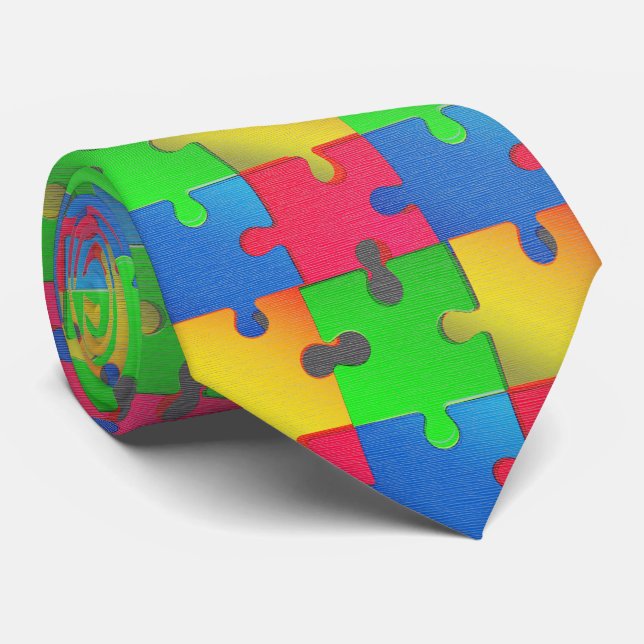 Gravata Unidade do Quebra-Cabeça – Caos de Cores Intensas (Rolled)