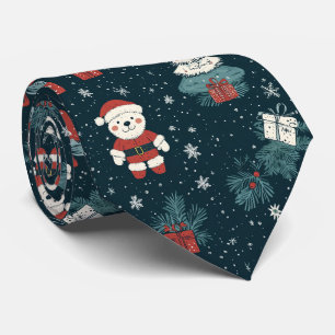 Gravata Ursa Teddy Fofa & Papai Noel em Verde Escuro (1)