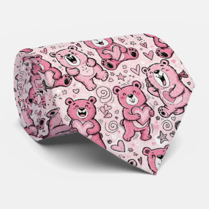 Gravata Ursinhos com Corações e Rosa - Dia dos Namorados (