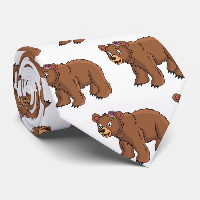 Gravata Urso bonito com ilustração de desenho animado de f (Rolled)