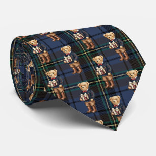 Gravata Urso de Natal Xadrez Luxuoso e Elegante
