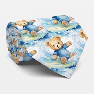 Gravata Urso de Pelúcia Azul Surfando