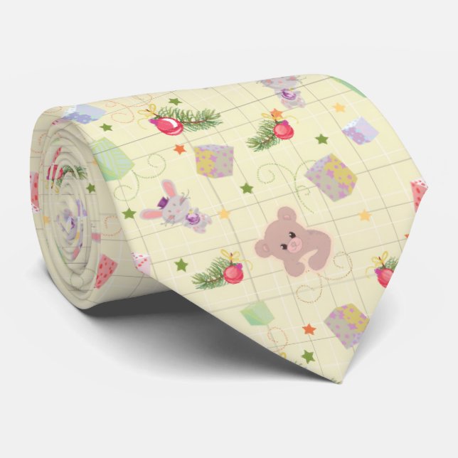 Gravata Urso de Pelúcia Elementos de Natal (Rolled)