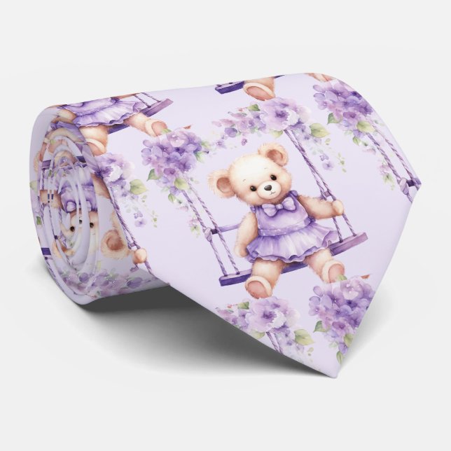 Gravata Urso de Pelúcia Roxo Lilás (Rolled)
