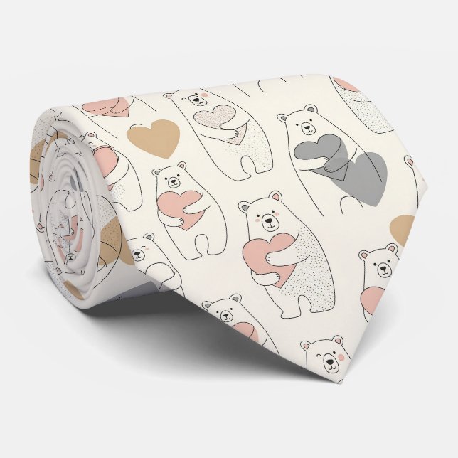 Gravata Urso Fofo e Corações -- Berçário Pastel (4) (Rolled)