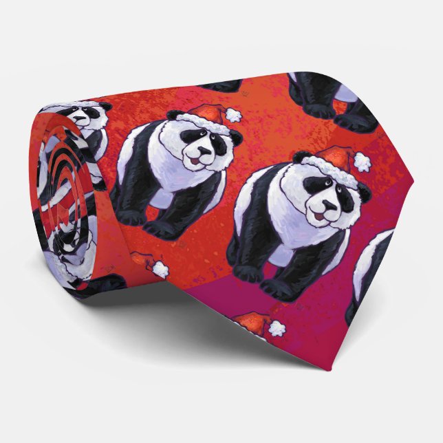 Gravata Urso Panda em Santa Chapéu em Vermelho (Rolled)