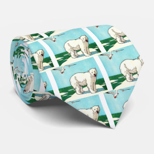 Gravata urso polar e gaivotas impressão