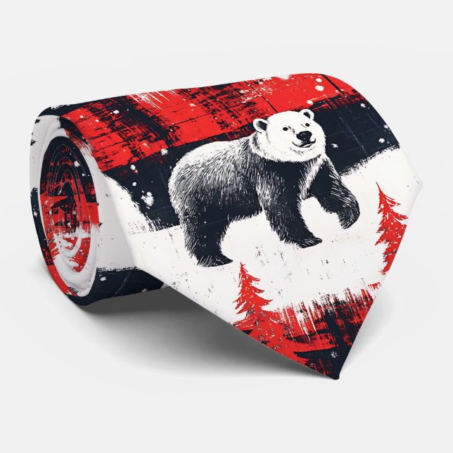 Gravata Urso Polar Xadrez Búfalo Vermelho (Rolled)