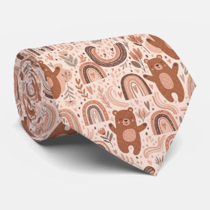 Gravata Urso Teddy Boho Arco-íris Marrom Bege Blush