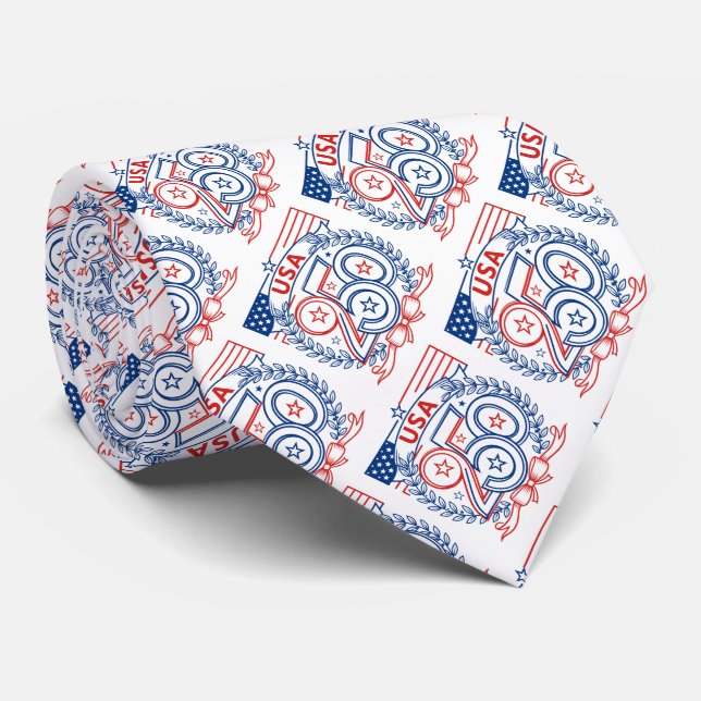 Gravata USA 250 Patriotic Anniversary Emblem Design (Rolled)