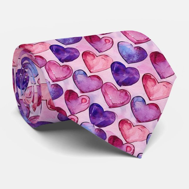 Gravata Valentine's Red and Purple Hearts (Rolled)