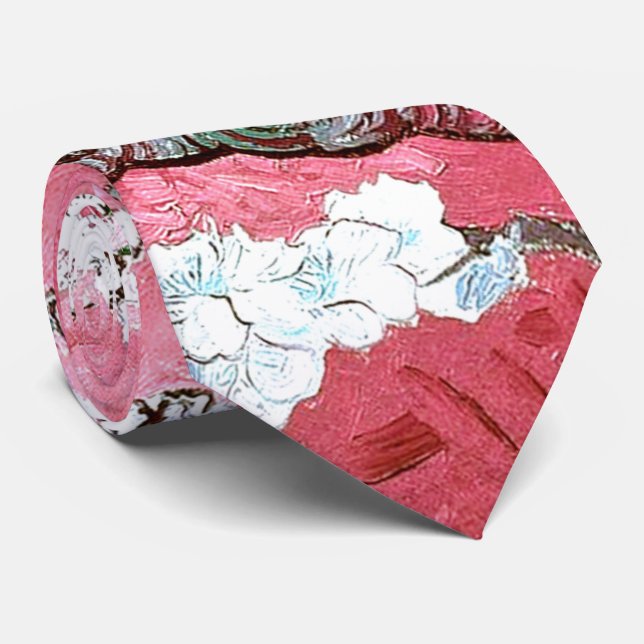 Gravata Van Gogh Almond Blossomo Azul Rosa (Rolled)